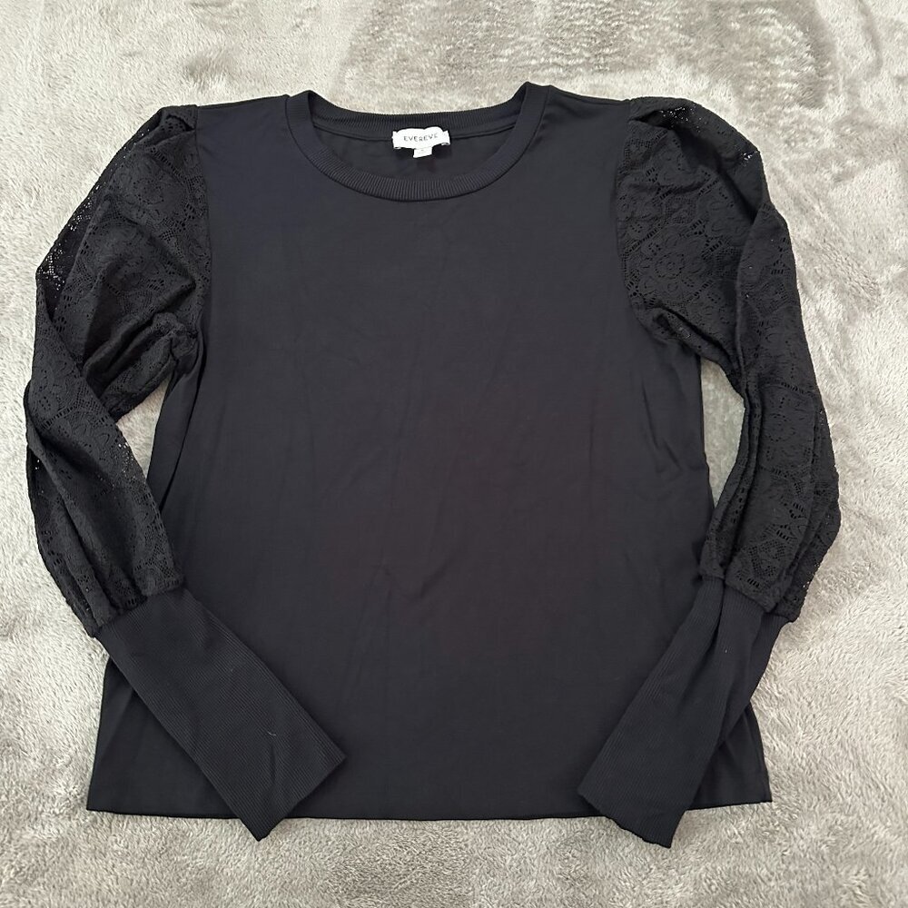 Evereve Black Lace Long Sleeve Tee Shirt Women's SMALL Top Blouse